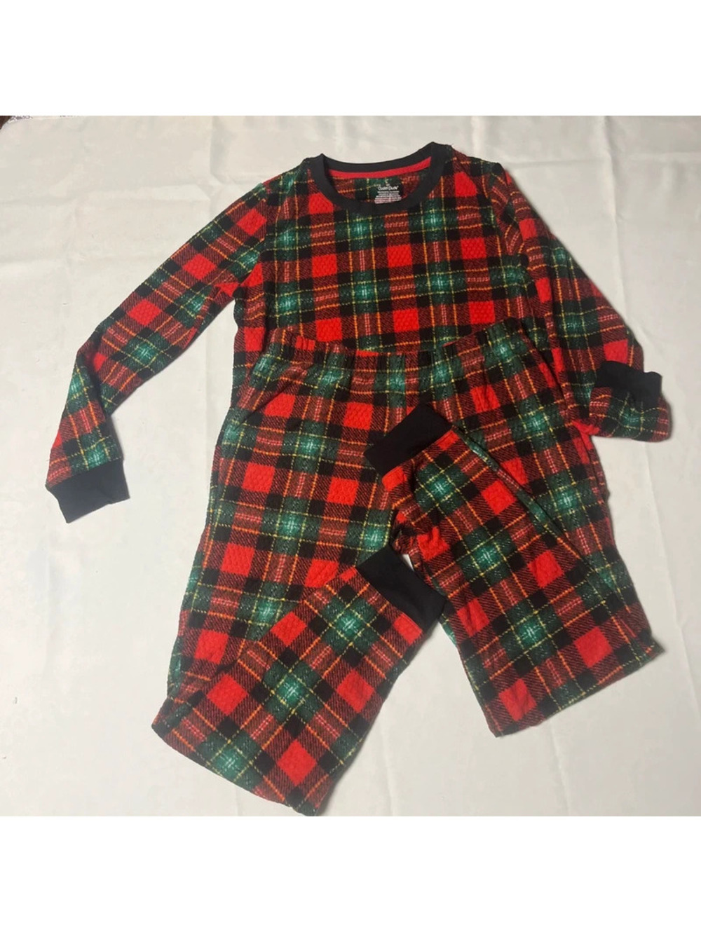 Cuddl Duds 2 Piece Pajama Set Women's juniors Petite Small Green Red Plaid Soft
